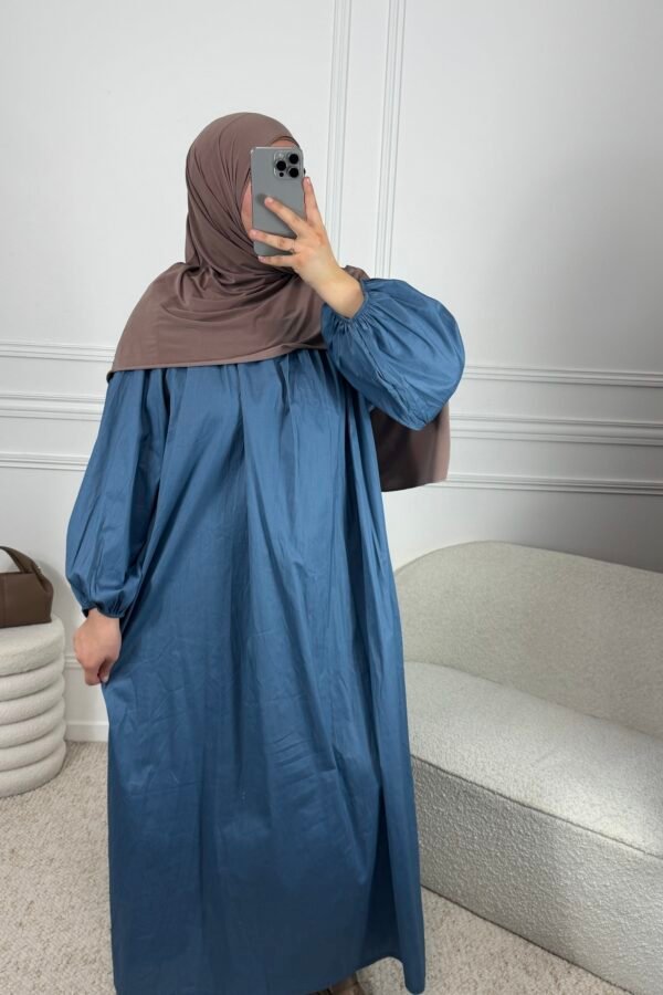 Abaya popeline manches ballon – bleu