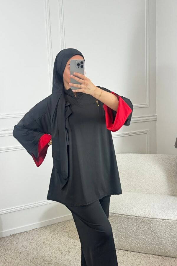 Burkini bicolore – noir et rouge