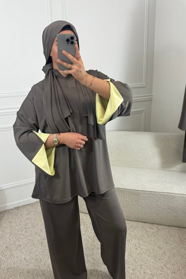 Burkini bicolore – taupe et jaune