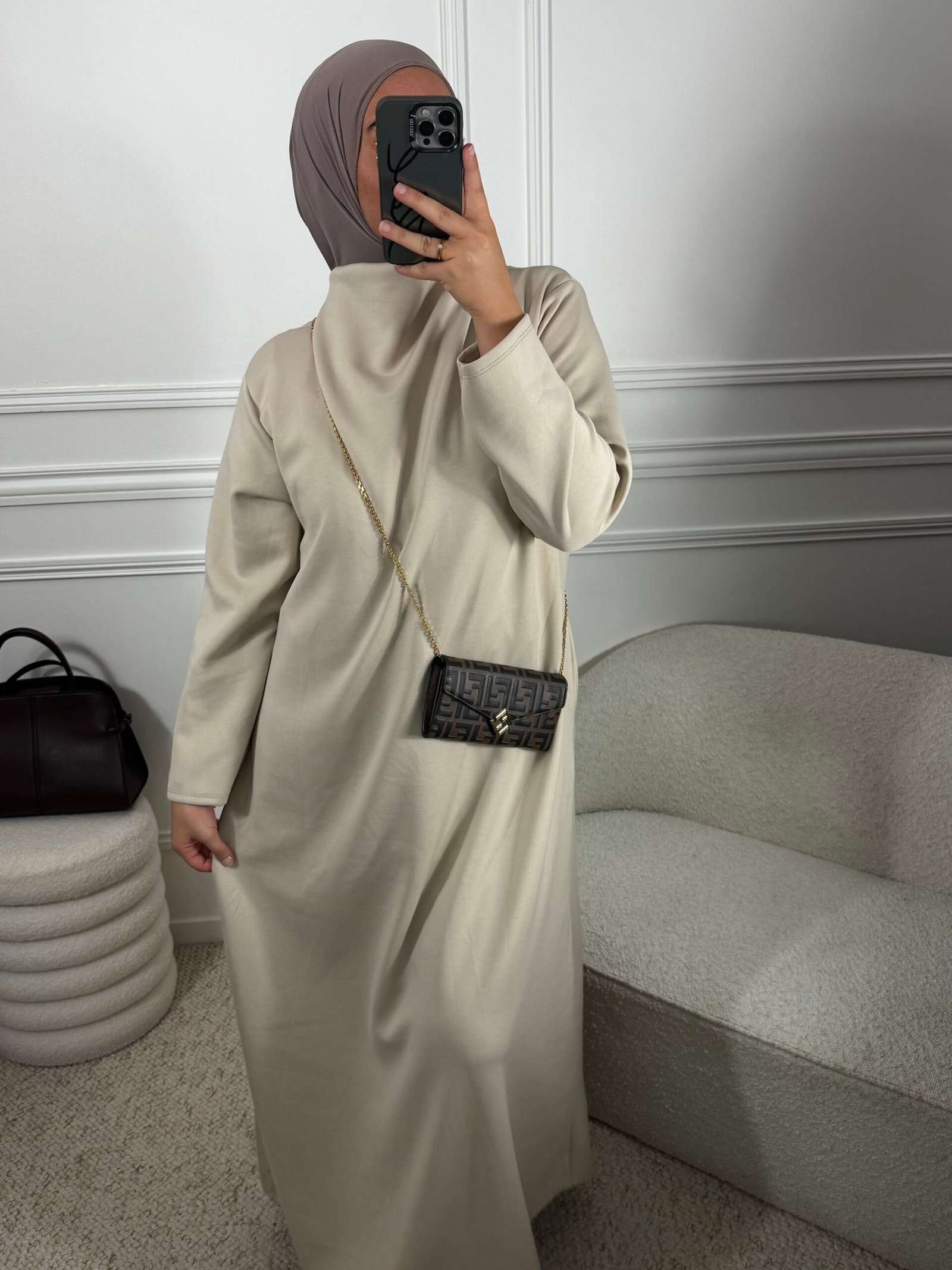 Abaya col montant - beige – Image 3