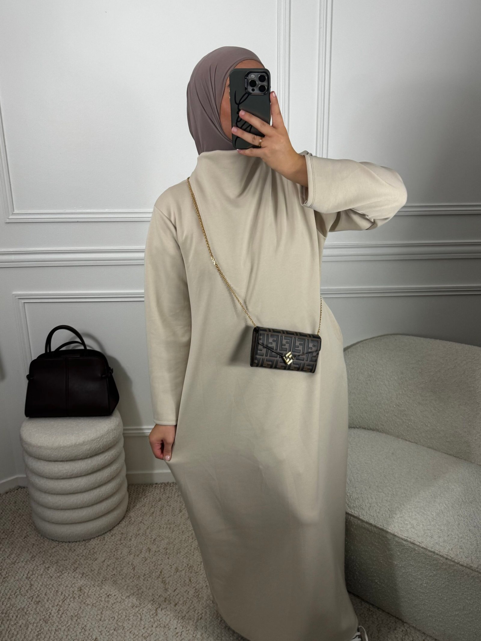 Abaya col montant - beige