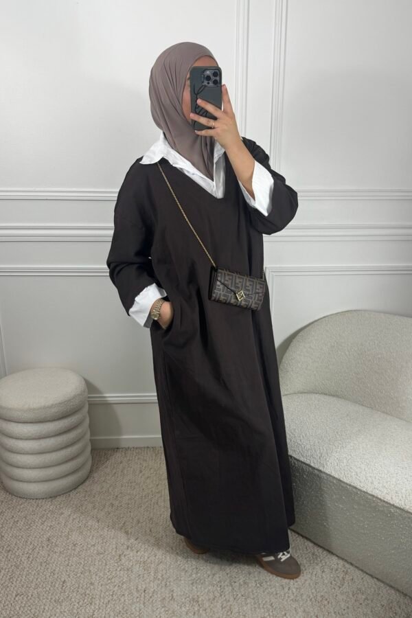 Abaya en jean chemise  – marron
