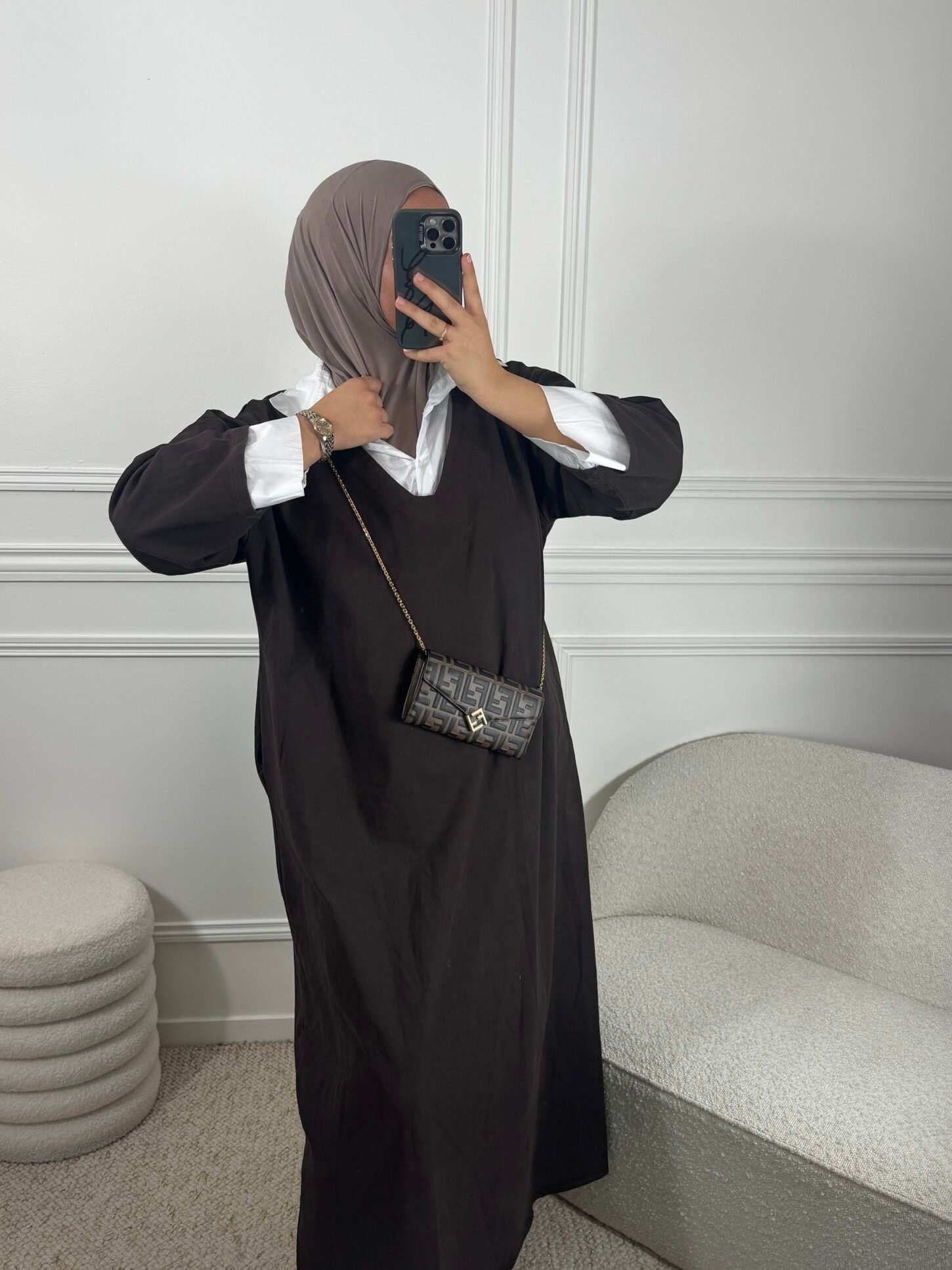 Abaya en jean chemise  - marron – Image 2