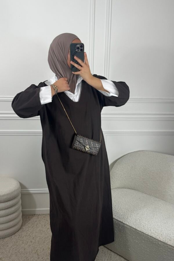 Abaya en jean chemise  – marron