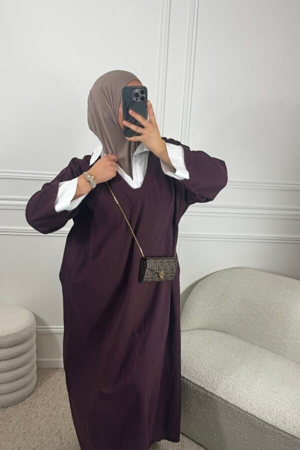 Abaya en jean chemise – bordeau