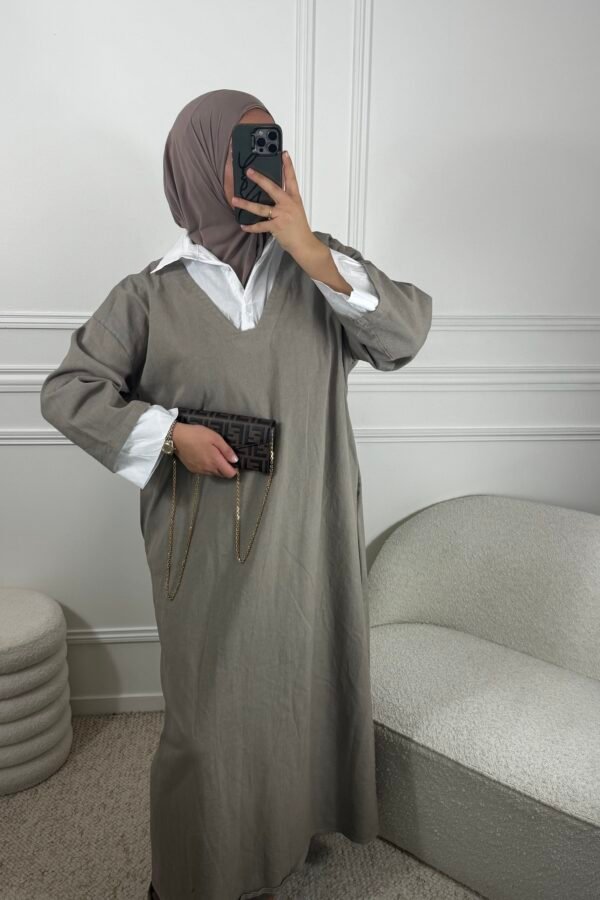 Abaya en jean chemise – taupe