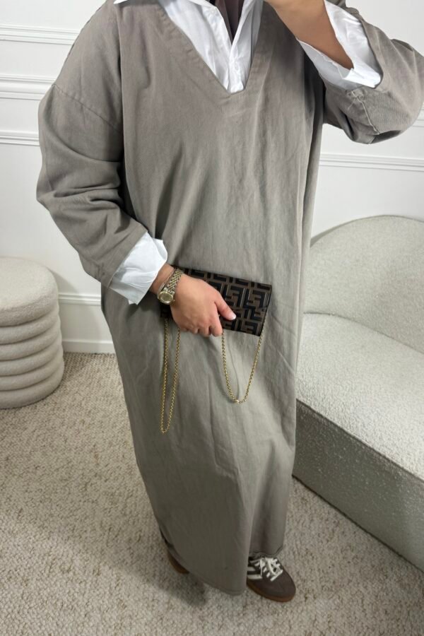 Abaya en jean chemise – taupe
