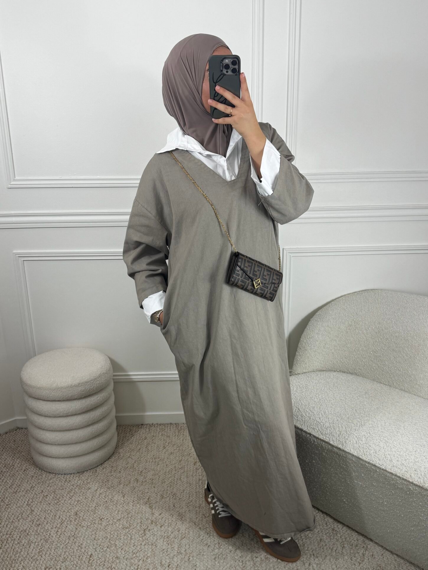 Abaya en jean chemise - taupe – Image 3