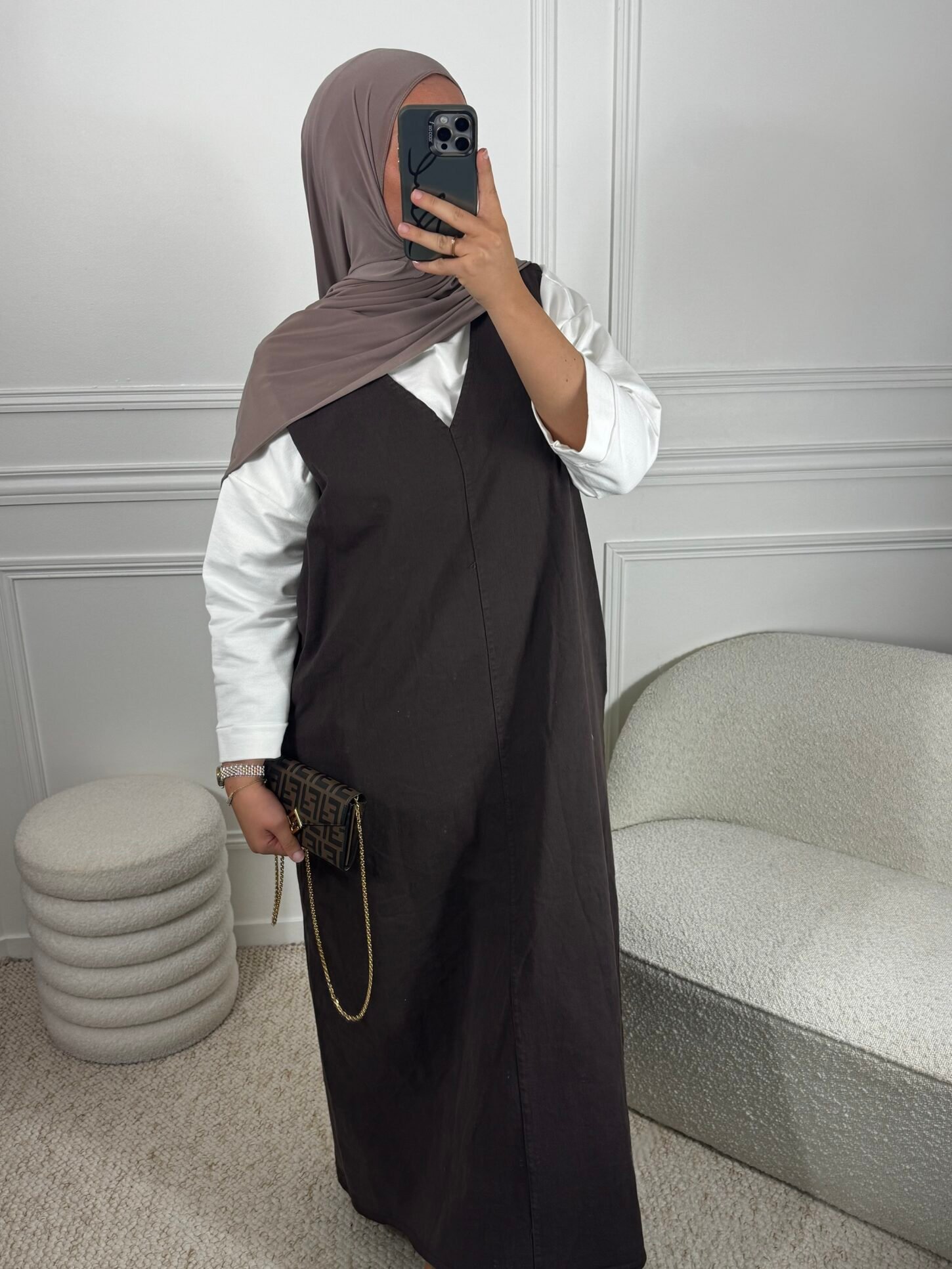 Robe jean sans manche - marron