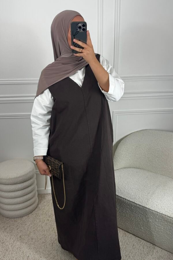 Robe jean sans manche – marron