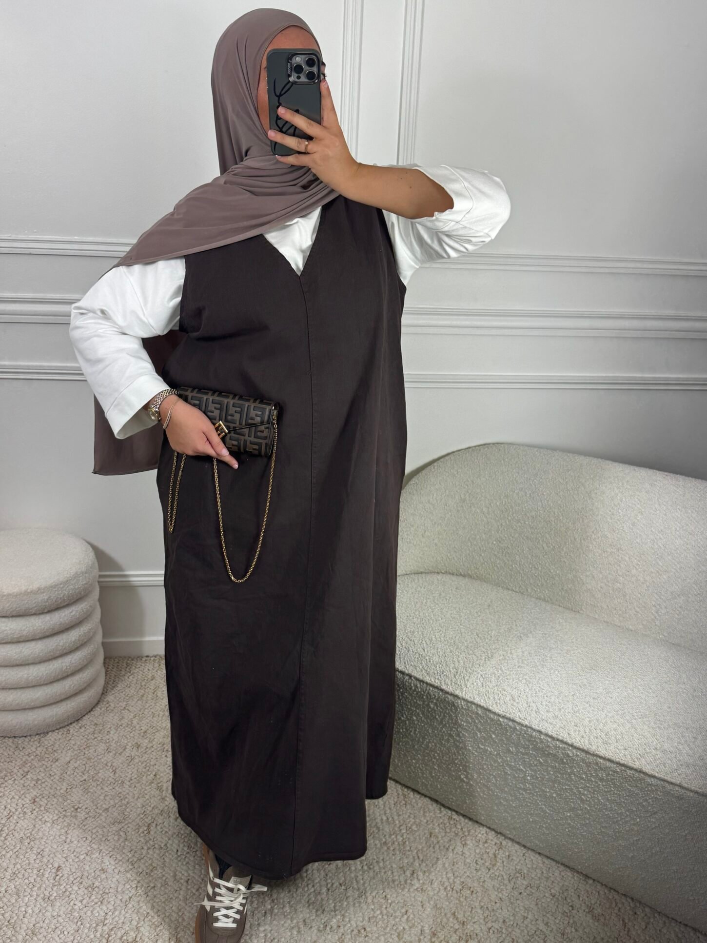 Robe jean sans manche - marron – Image 3