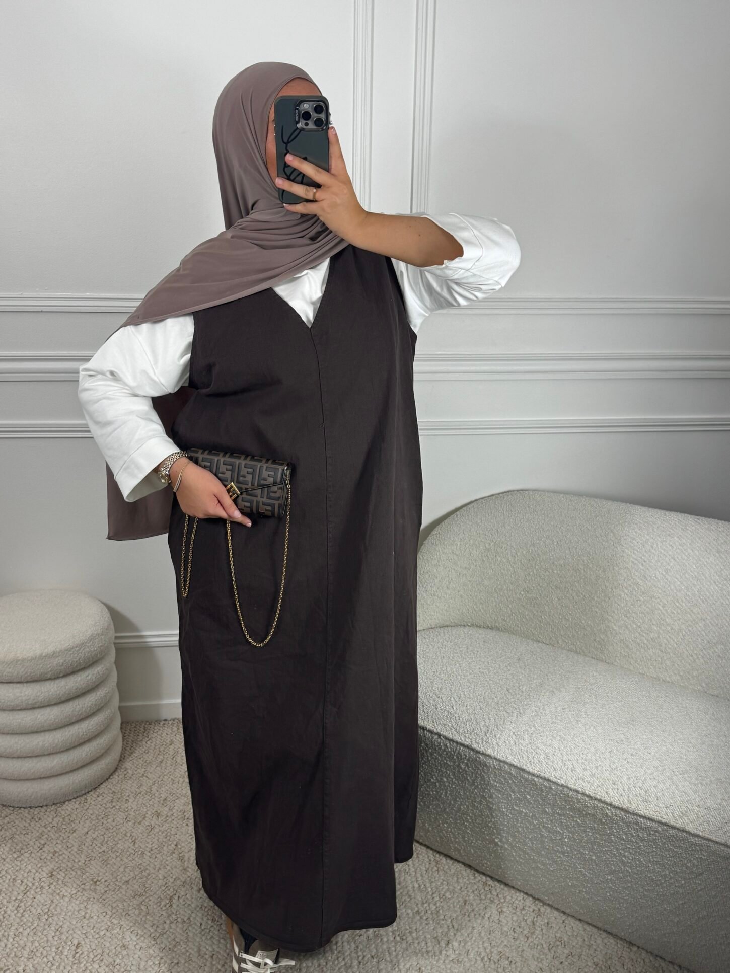 Robe jean sans manche - marron – Image 2
