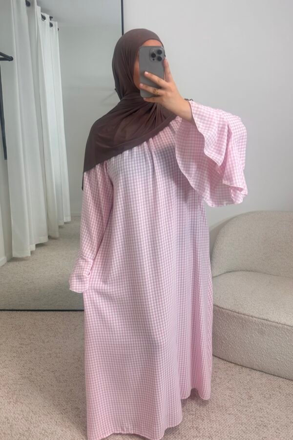 Abaya carreaux – rose clair
