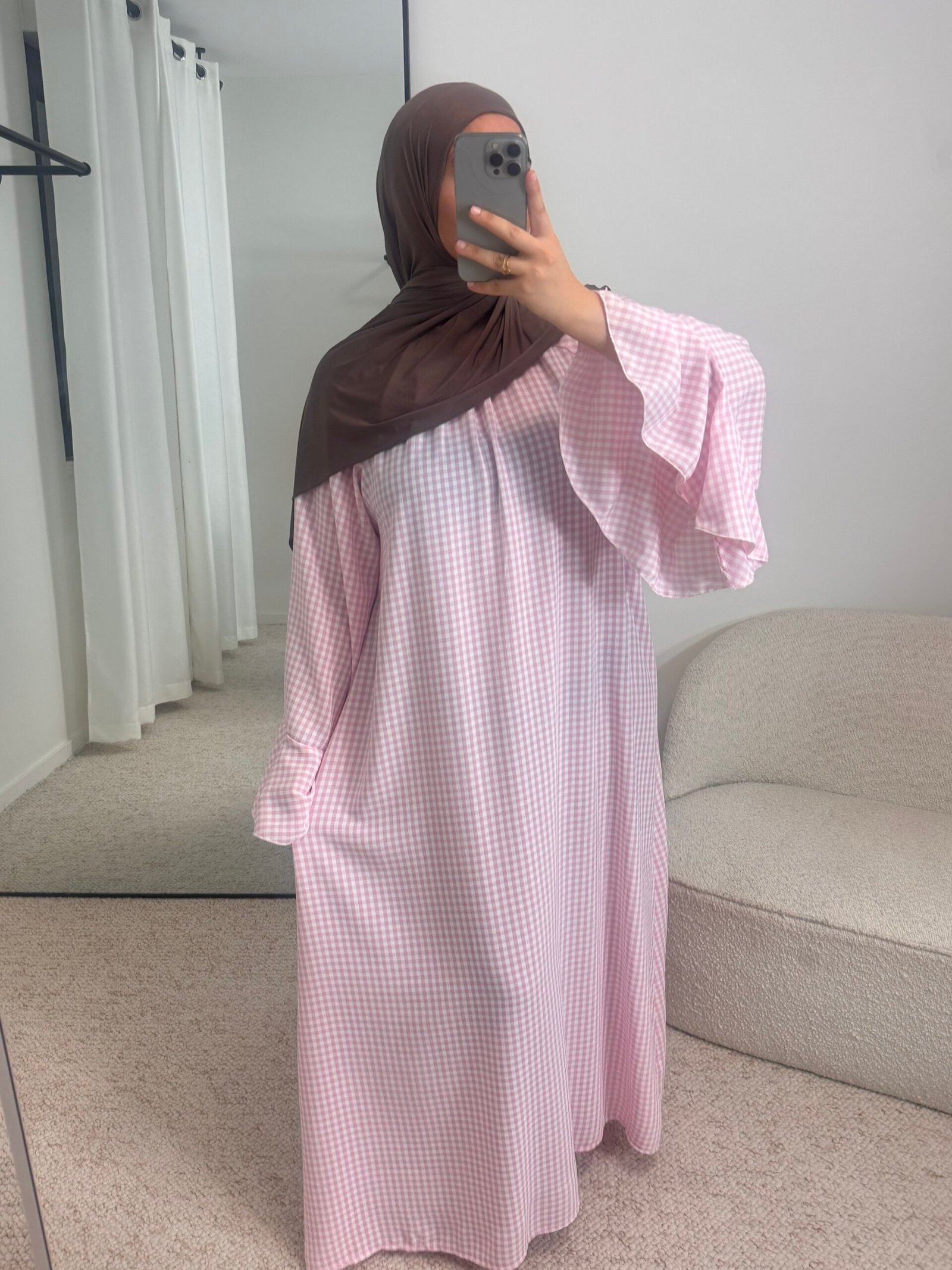 Abaya carreaux - rose clair