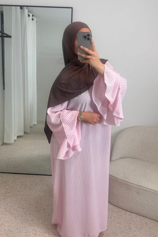 Abaya carreaux – rose clair