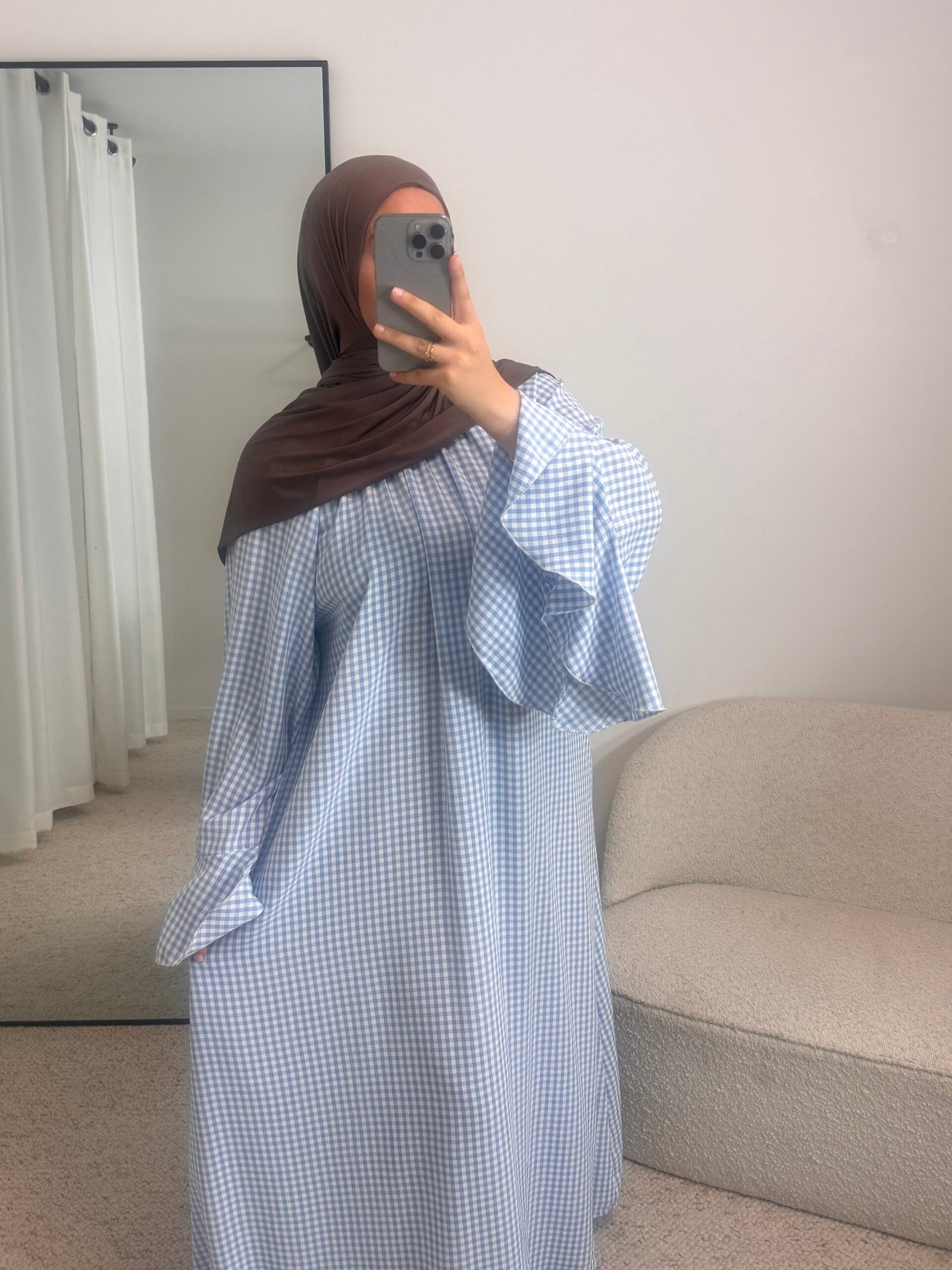 Abaya carreaux - bleu ciel – Image 3