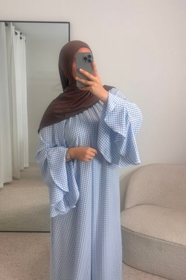 Abaya carreaux – bleu ciel