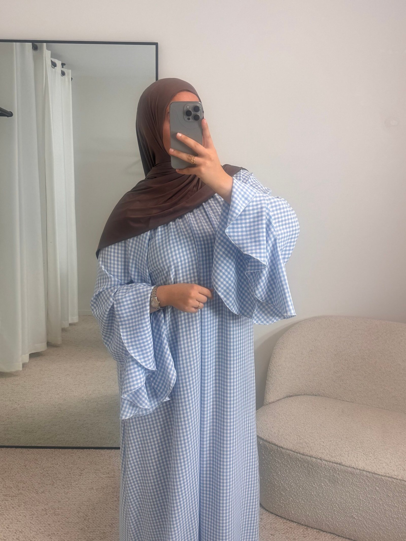 Abaya carreaux - bleu ciel – Image 2