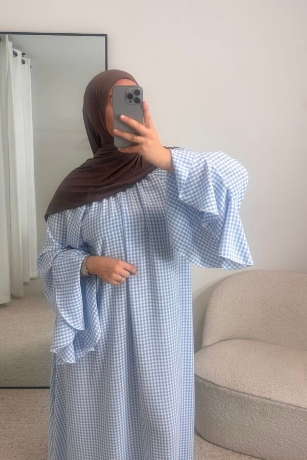 Abaya carreaux – bleu ciel