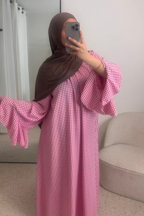 Abaya carreaux – rose bonbon