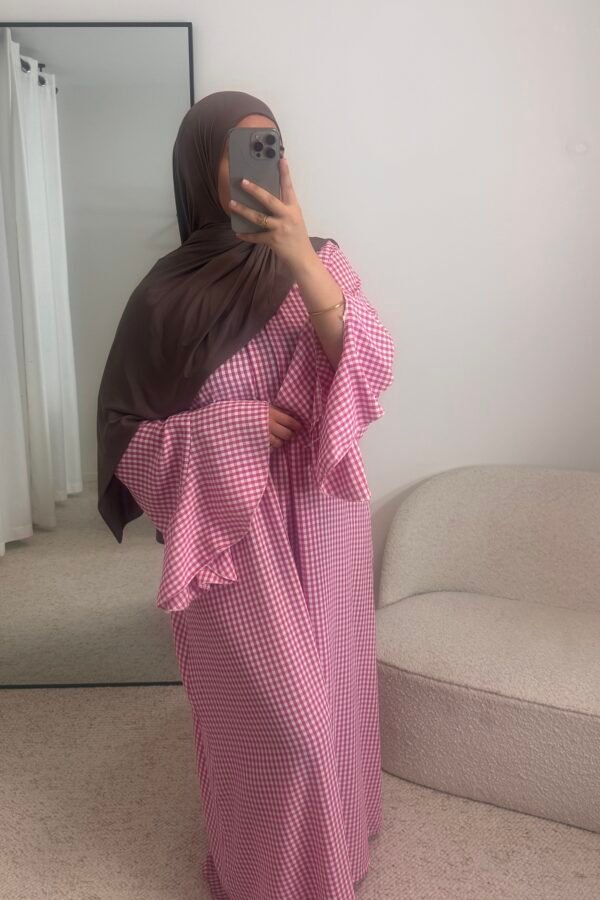 Abaya carreaux – rose bonbon
