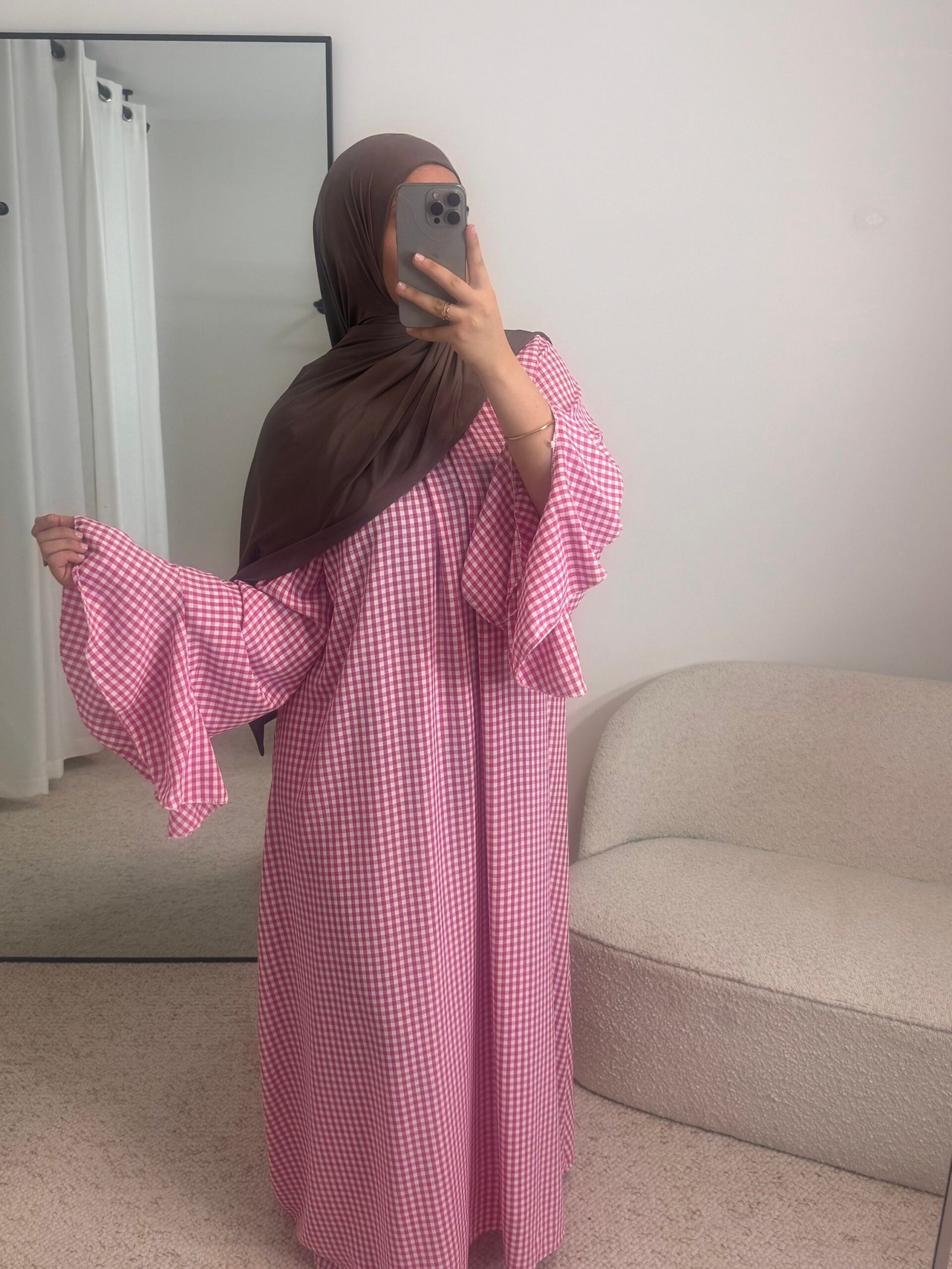 Abaya carreaux - rose bonbon – Image 3