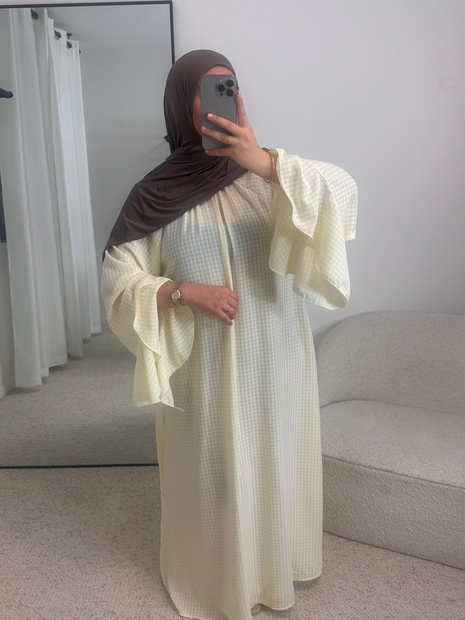 Abaya carreaux - jaune – Image 2