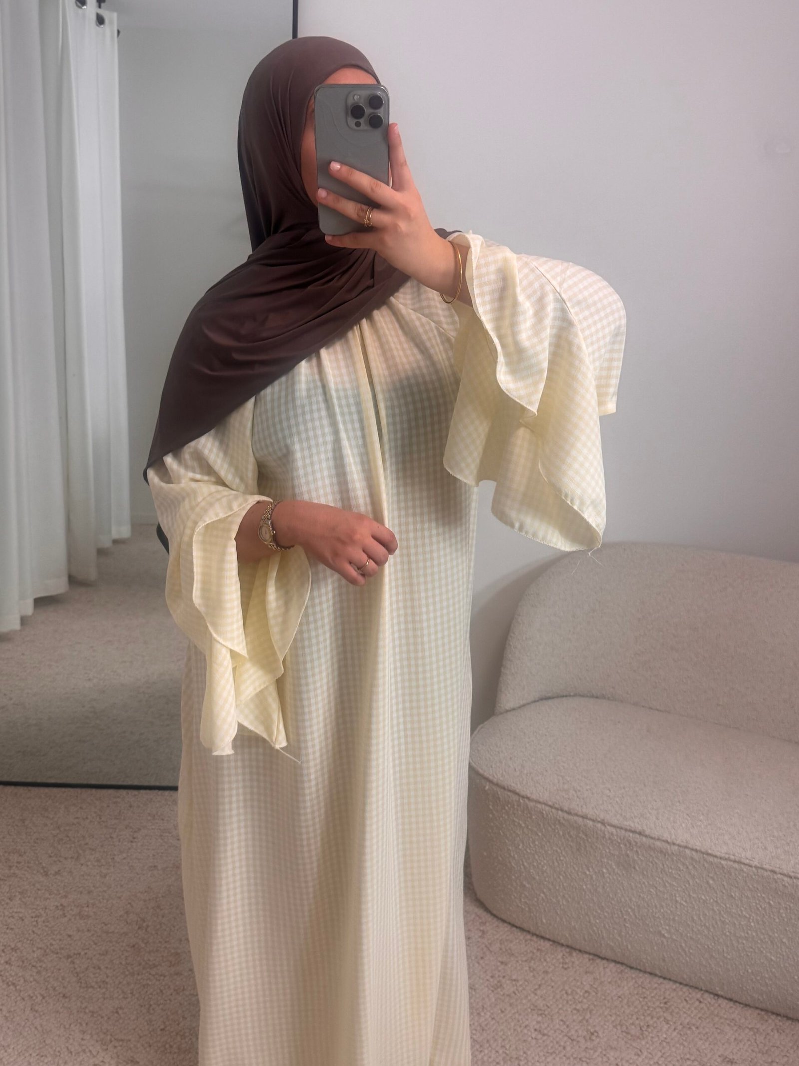 Abaya carreaux - jaune
