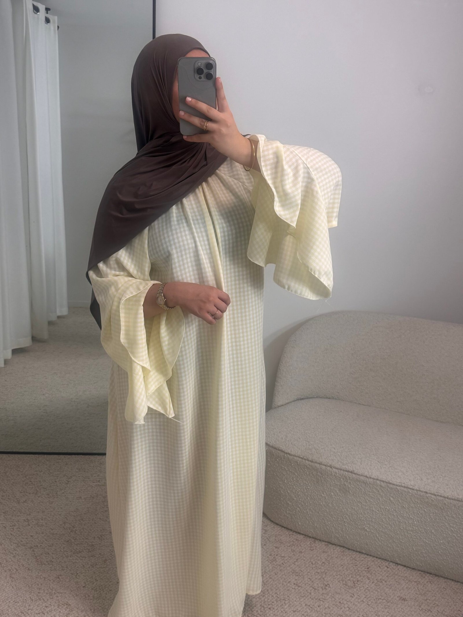 Abaya carreaux - jaune – Image 3