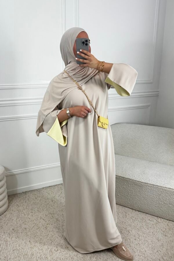 Abaya souha – beige et jaune