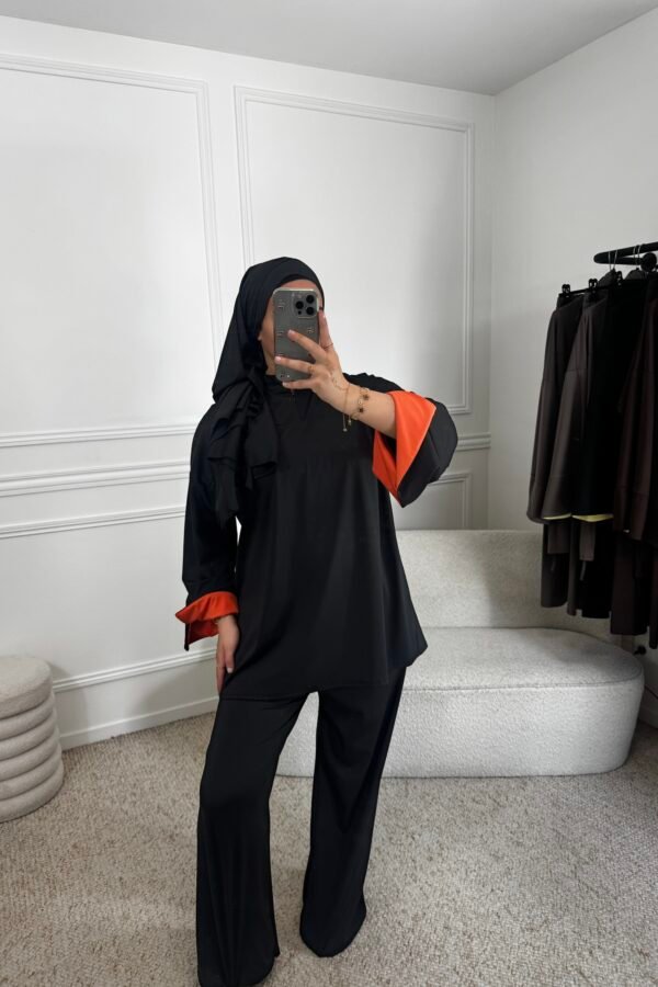 Burkini bicolore – noir et orange